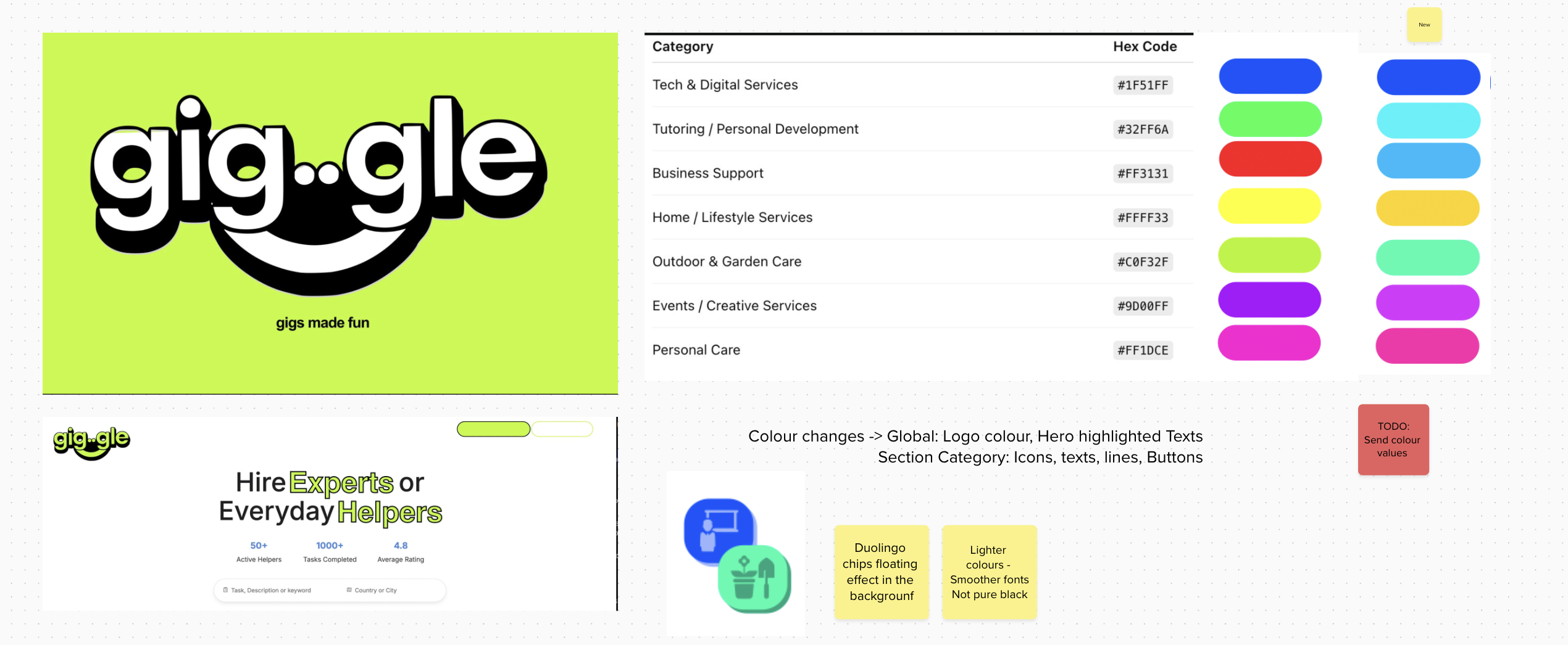 Giggle brand board with logo, colors, and hero mockup
