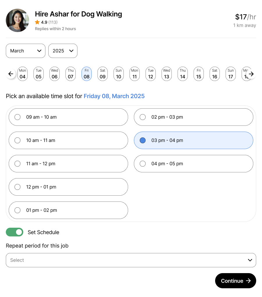 Taro hiring modal