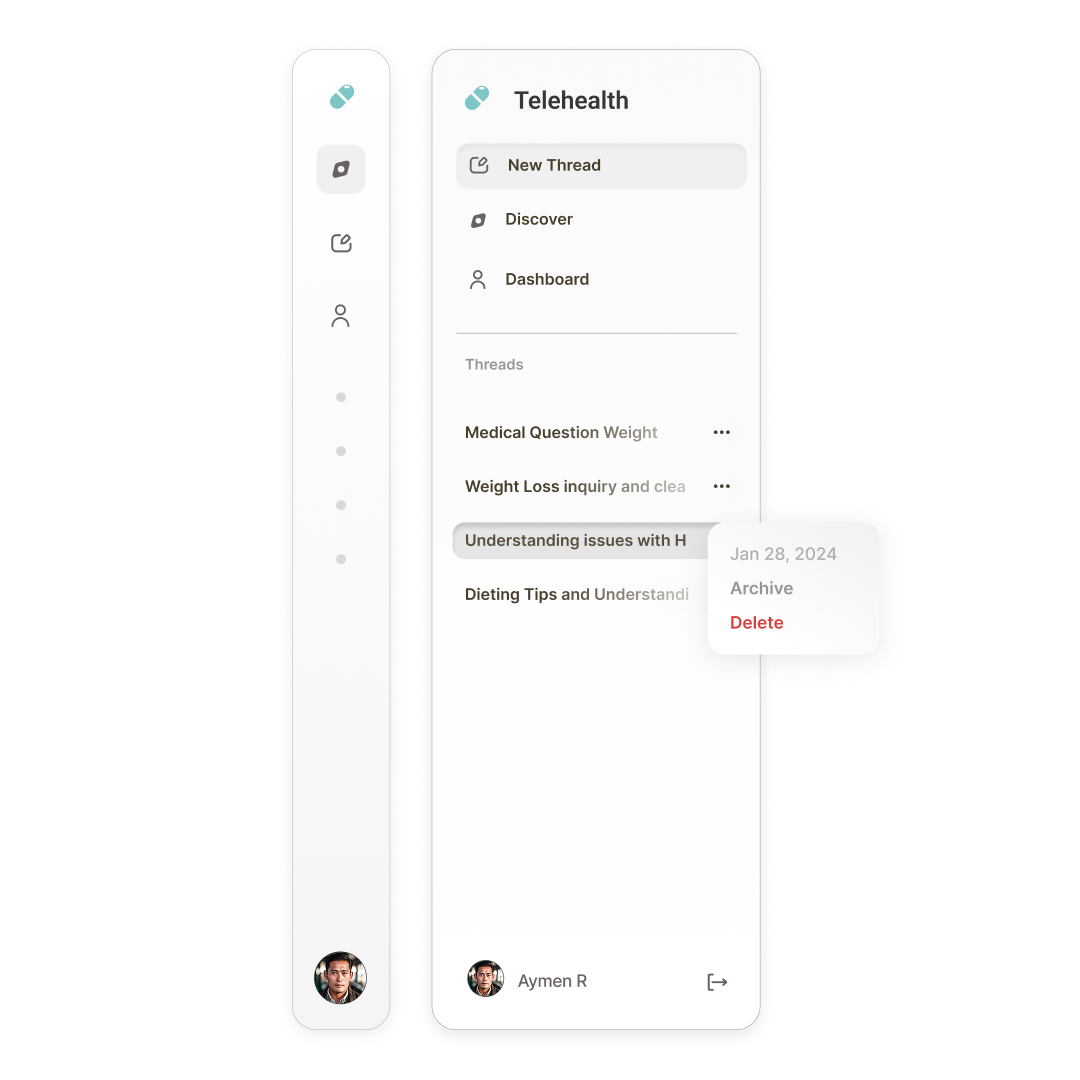 Telehealth navigation and threads UI