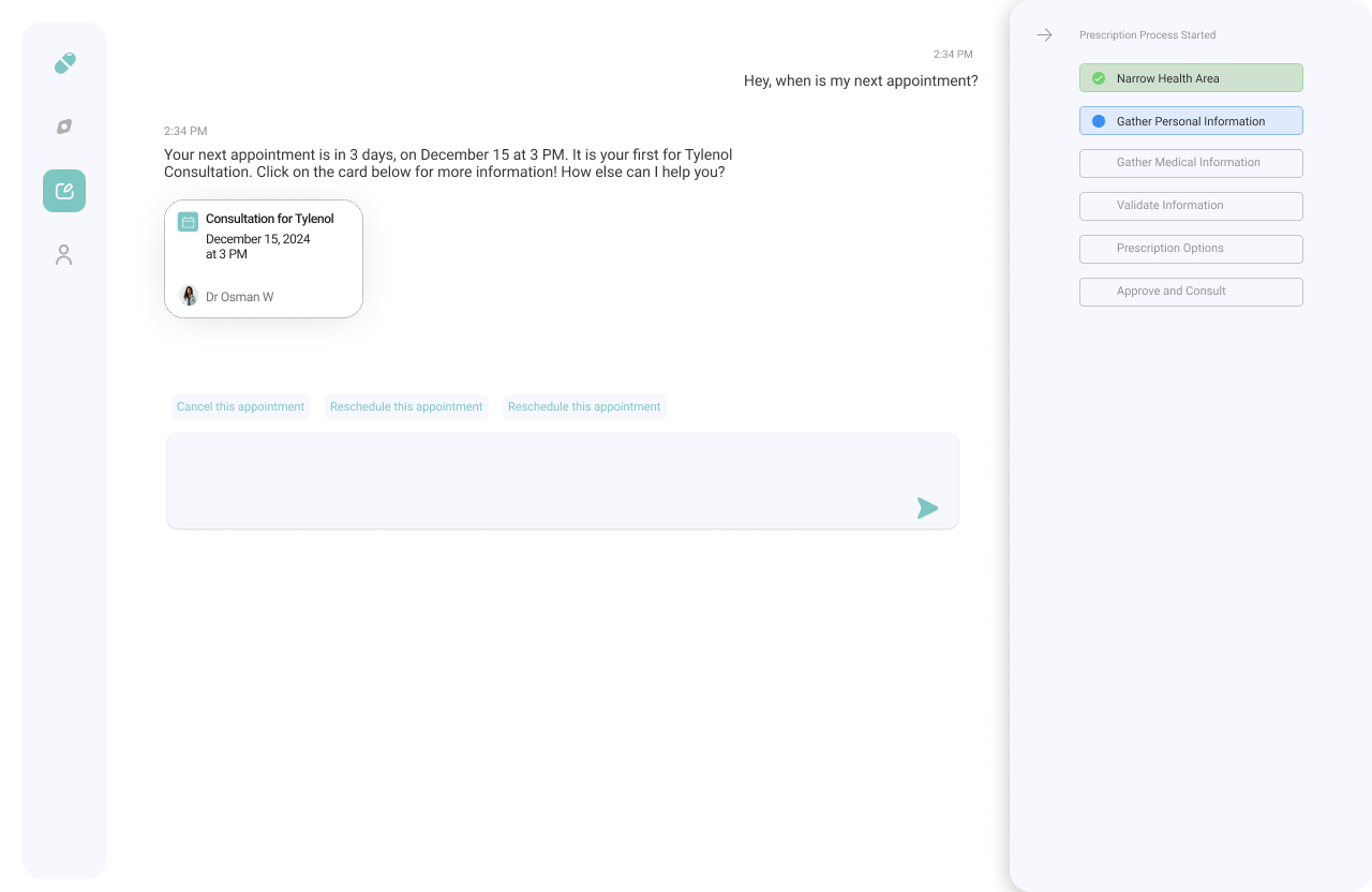 Telehealth chat and modal states