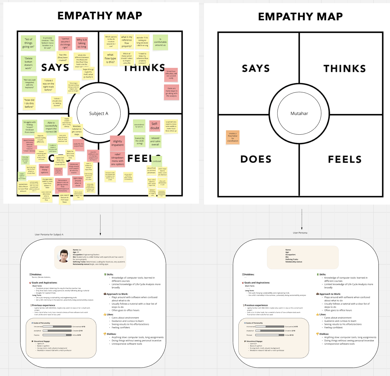 Pristine LCA empathy maps and user personas